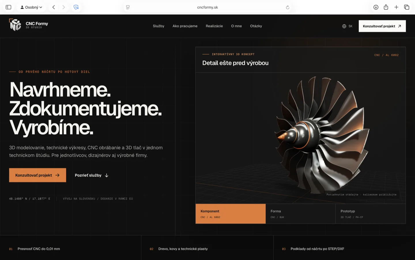 Slovenská stránka CNC Formy zachytená na desktopovej šírke
