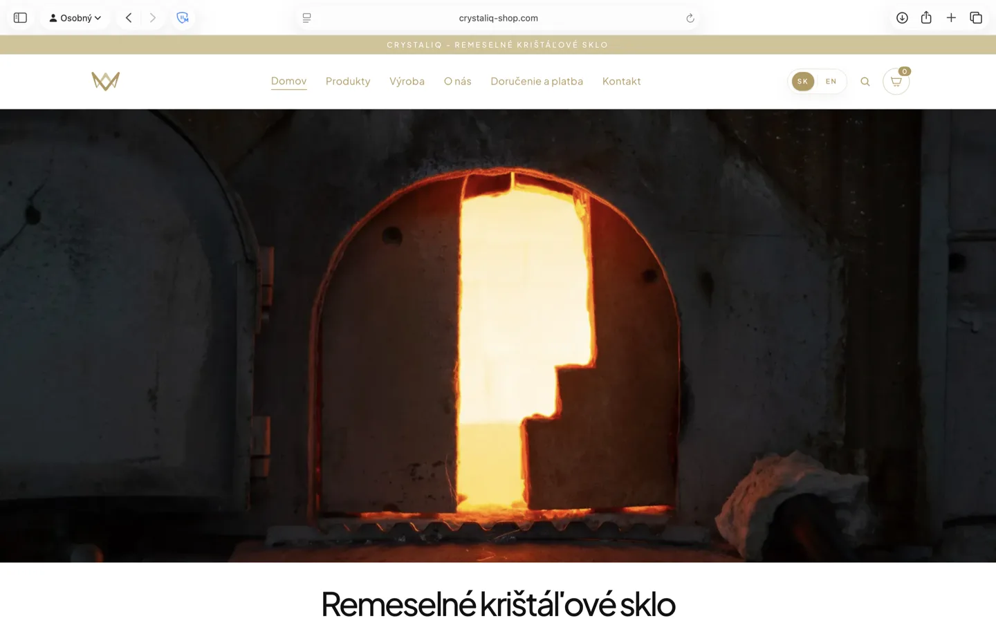 Slovenský e-shop CRYSTALIQ zachytený na desktopovej šírke
