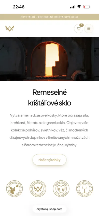Slovenský e-shop CRYSTALIQ zachytený na mobilnej šírke