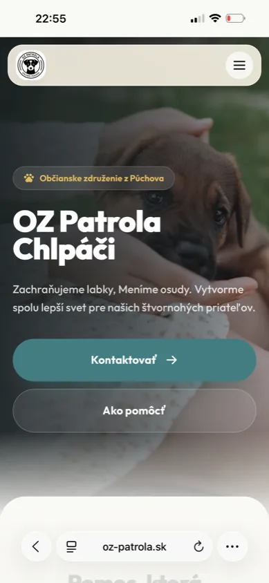 Stránka OZ Patrola zachytená na mobilnej šírke