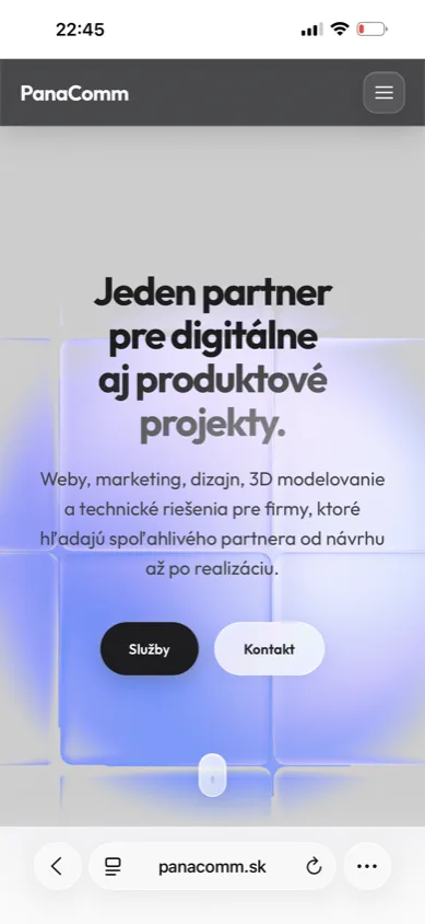 Domovská stránka PanaComm zachytená na mobilnej šírke